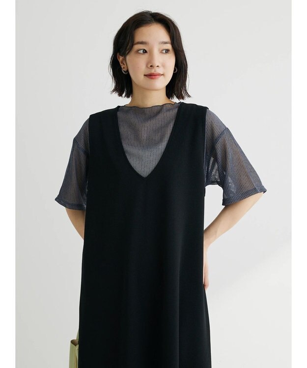 Green Parks カットジョーゼットマーメイドジャンスカ Black