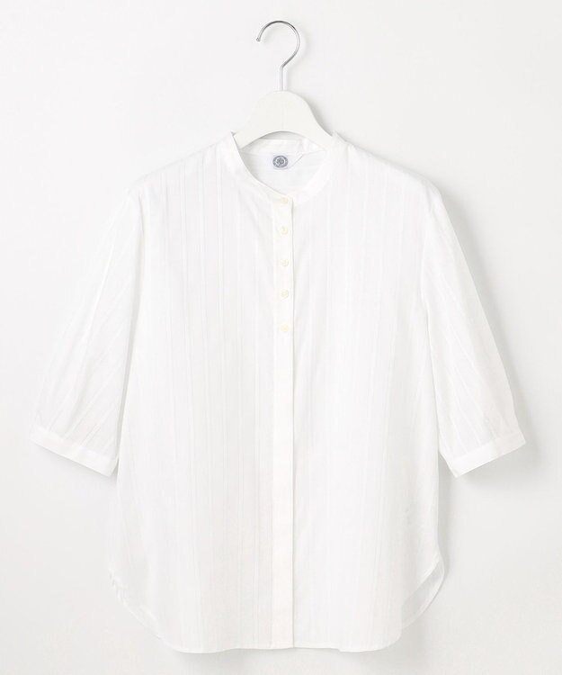 J.PRESS LADIES S 【洗える】セルロースカラミストライプ バンドカラー ブラウス ホワイト系