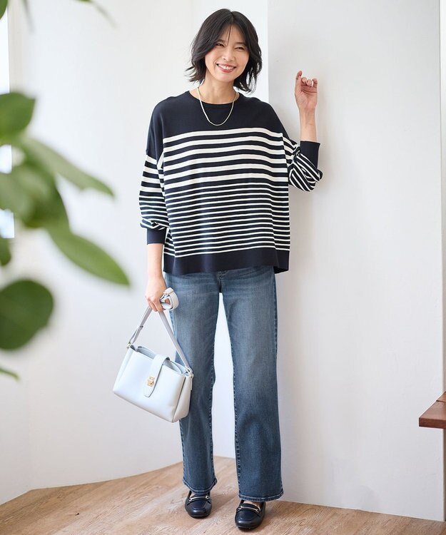 ANY 【洗濯機可/ウエストゴム/ストレッチ】ストレートデニムパンツ インディゴ