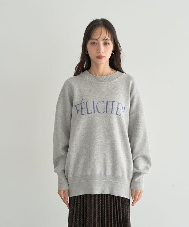 earth music&ecology 【洗濯機洗い可】スウェットライクロゴニットプルオーバー 杢グレー