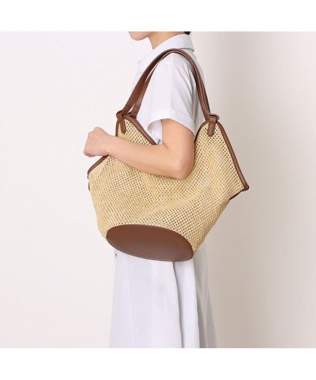 UNBILLION カシュカシュ cachecache / フェイクレザーショルダーバッグ付雑材風トート キャメル