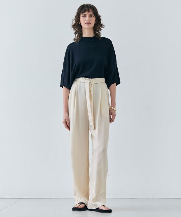 BEIGE， 【洗える・VERY 6月号掲載】PAWPAW / ウエストリボンタックワイドパンツ Meringue