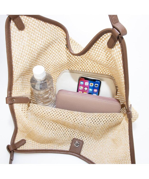 UNBILLION カシュカシュ cachecache / フェイクレザーショルダーバッグ付雑材風トート キャメル