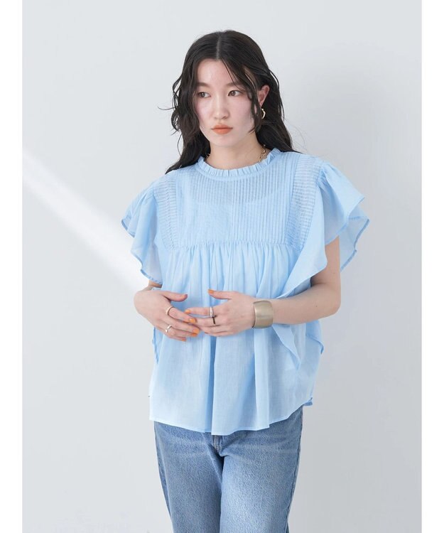 earth music&ecology コットンボイルフリルブラウス Sax