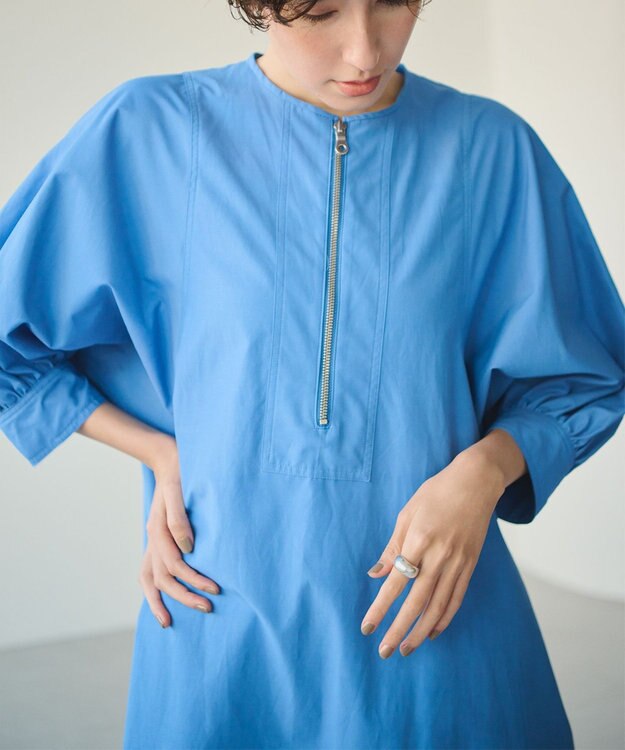 #Newans 【ANSWER for Co-Creation】ジップデザインパフスリーブワンピース ブルー系
