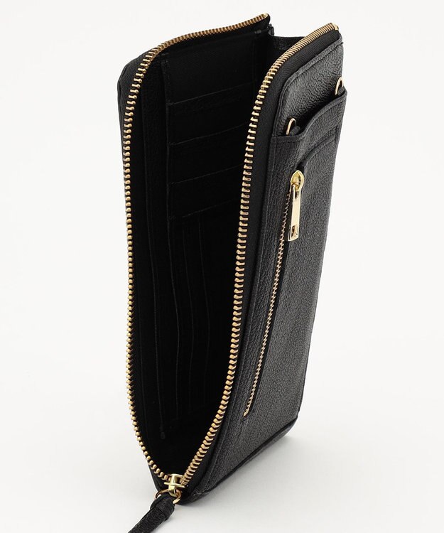 UNBILLION perche 牛革ハラコタイプ×ゴートモバイルウォレットショルダー ブラック