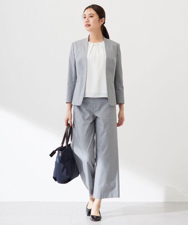 J.PRESS LADIES 【着丈が選べる・セットアップ対応・洗える・撥水・防汚】コットンFITTYシャーク ワイド アンクル パンツ ライトグレー系