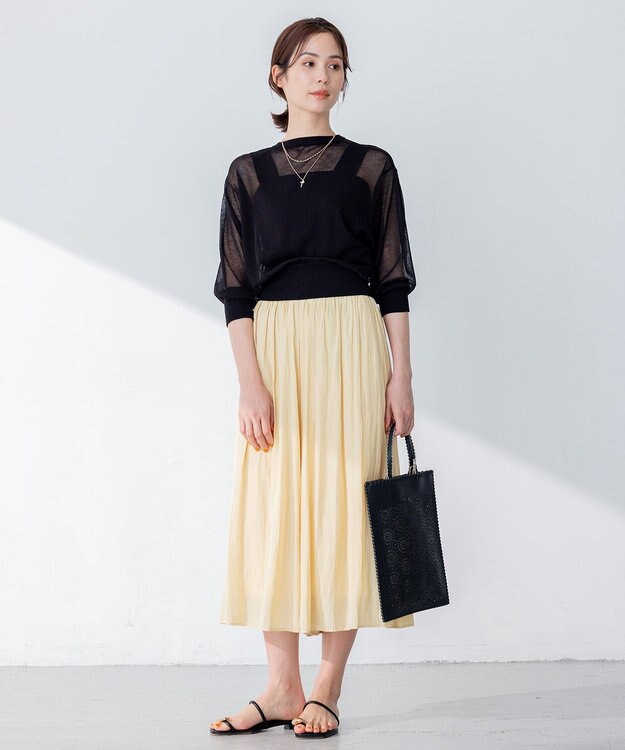 組曲 【新色追加・ウエスト調整可】ギャザーライトデシン パンツ イエロー系