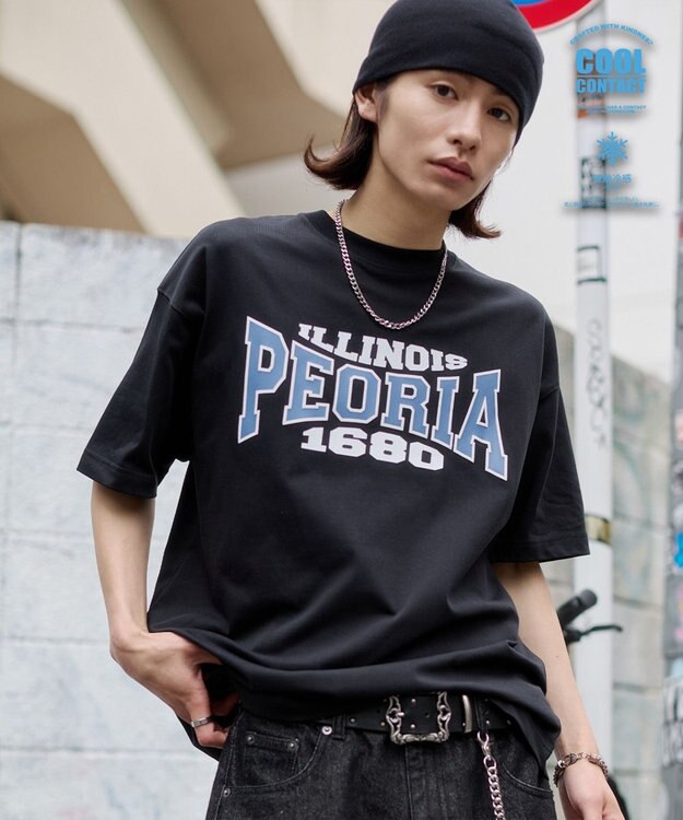 WEGO 【機能T】接触冷感アクセ付きグラフィックT ブラック