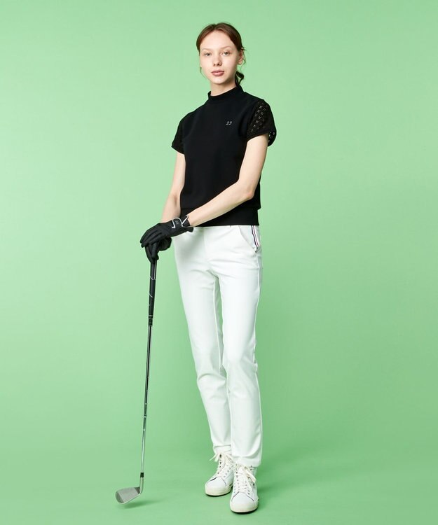 23区GOLF 人気デザインがアップデート！【WOMEN】ライトダンボール 半袖モックネックシャツ ブラック系