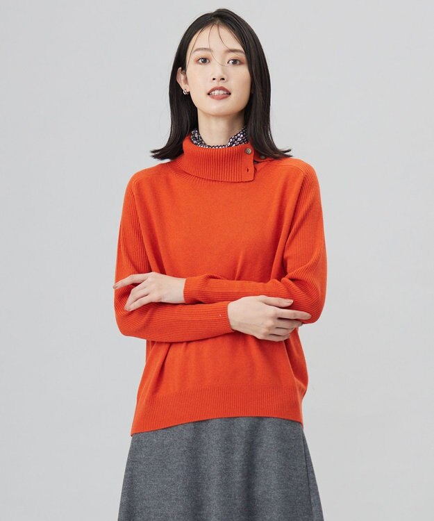 J.PRESS LADIES L 【洗える】SOFT TOUCH WOOL リブ切り替え ニット オレンジ系