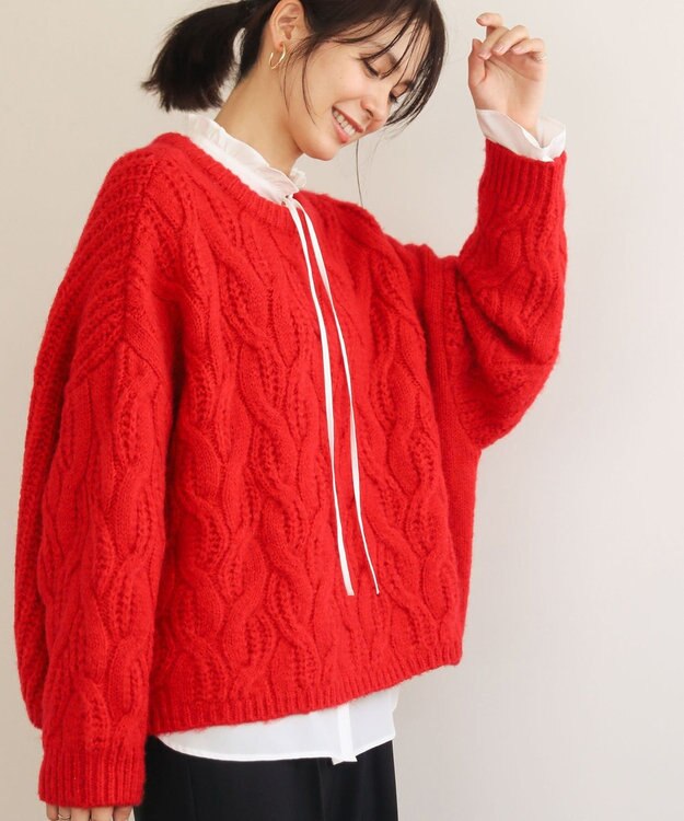 Green Parks ふわふわケーブルニットプルオーバー Red