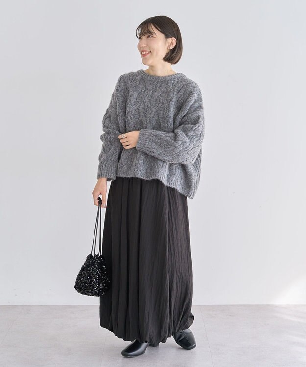 Green Parks ふわふわケーブルニットプルオーバー Gray Mixture