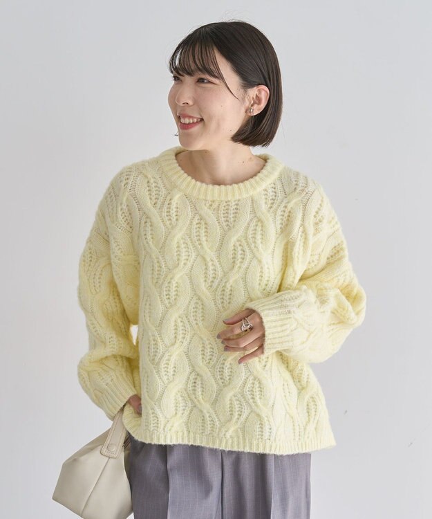 Green Parks ふわふわケーブルニットプルオーバー Yellow