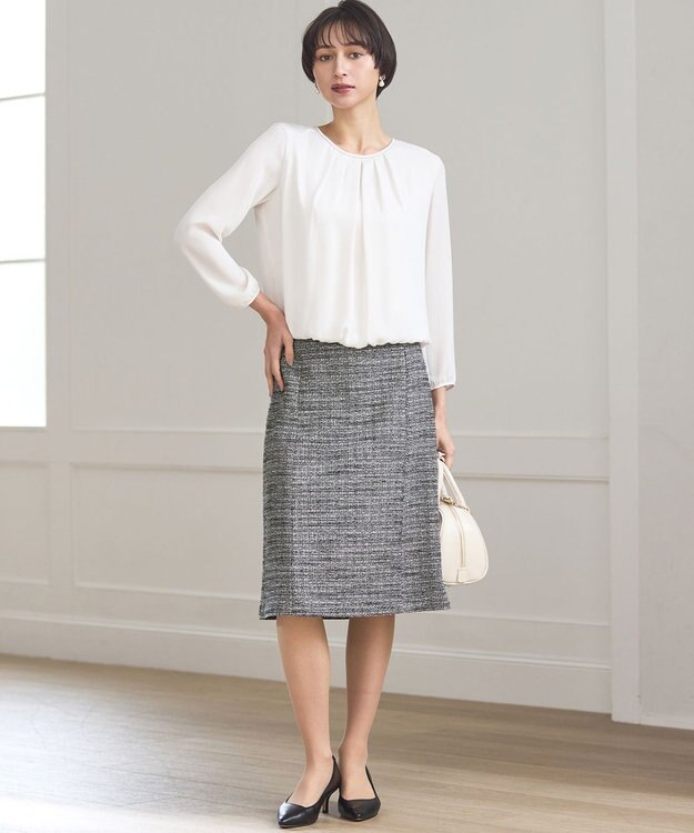 23区 S 【洗える】シルキーデシン ボールチェーン バルーン ブラウス ベージュ系