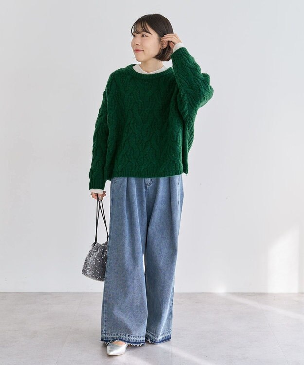 Green Parks ふわふわケーブルニットプルオーバー Green