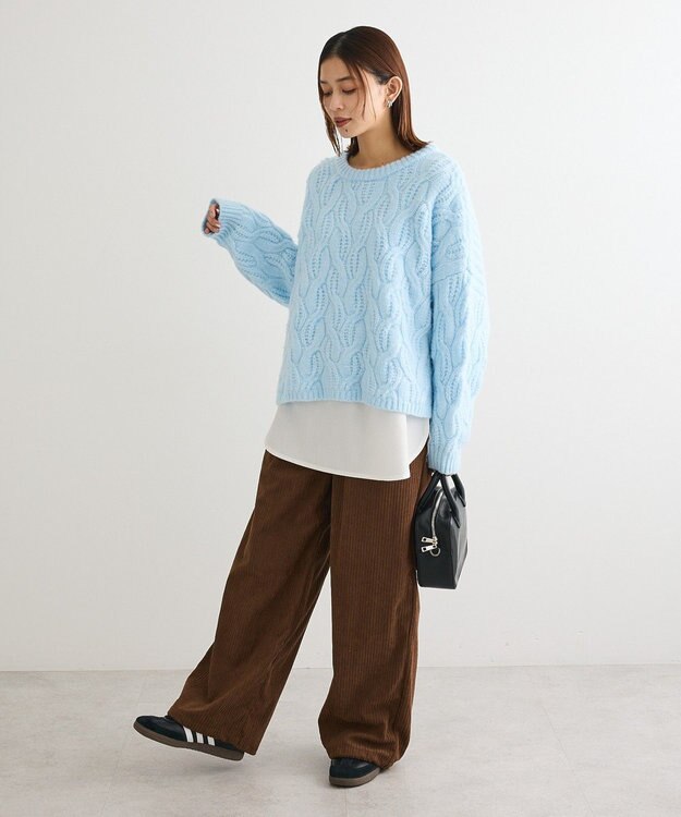 Green Parks ふわふわケーブルニットプルオーバー Sax