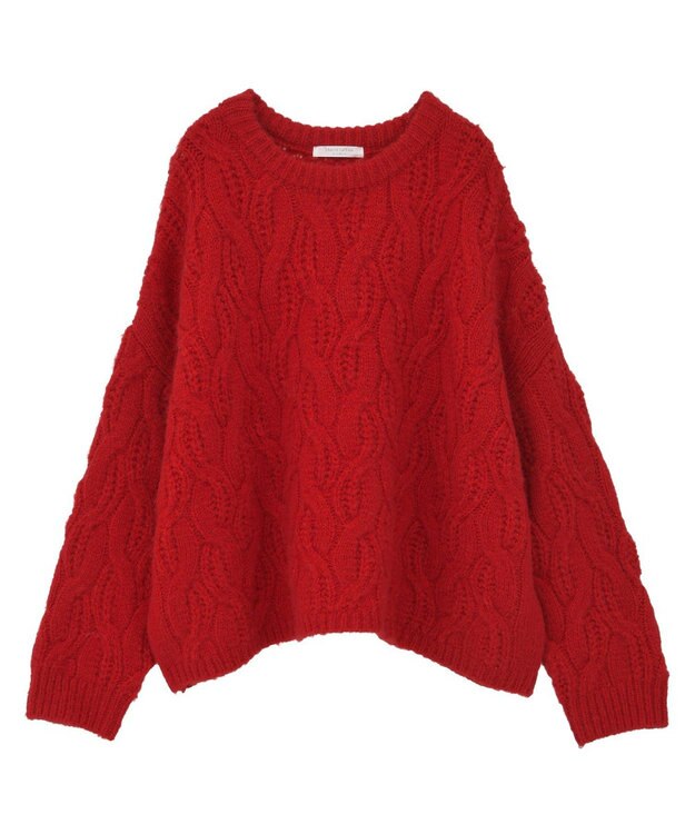 Green Parks ふわふわケーブルニットプルオーバー Red