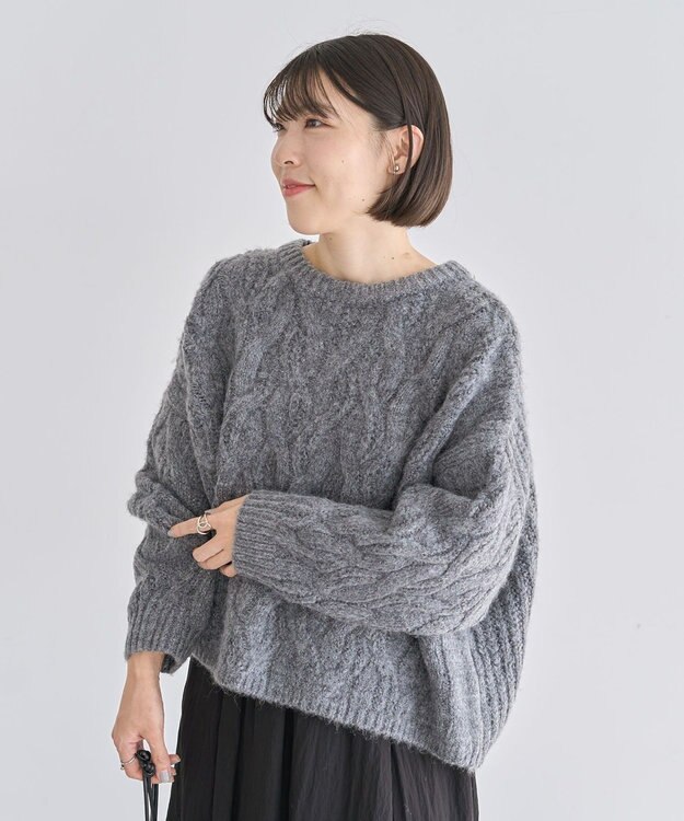 Green Parks ふわふわケーブルニットプルオーバー Gray Mixture