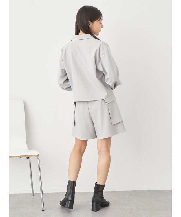 earth music&ecology ジップショートシャツ Light Gray