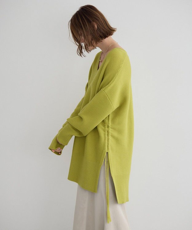 YECCA VECCA Vネックドロストデザインニット Lime Green