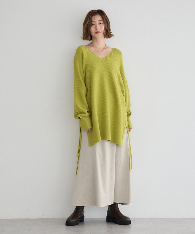 YECCA VECCA Vネックドロストデザインニット Lime Green
