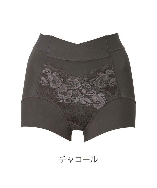 BRADELIS New York 【BRADELIS NewYork peace】綿混フィットレースショーツ ウエストからヒップ下まですっぽり包み補整するショーツ チャコール