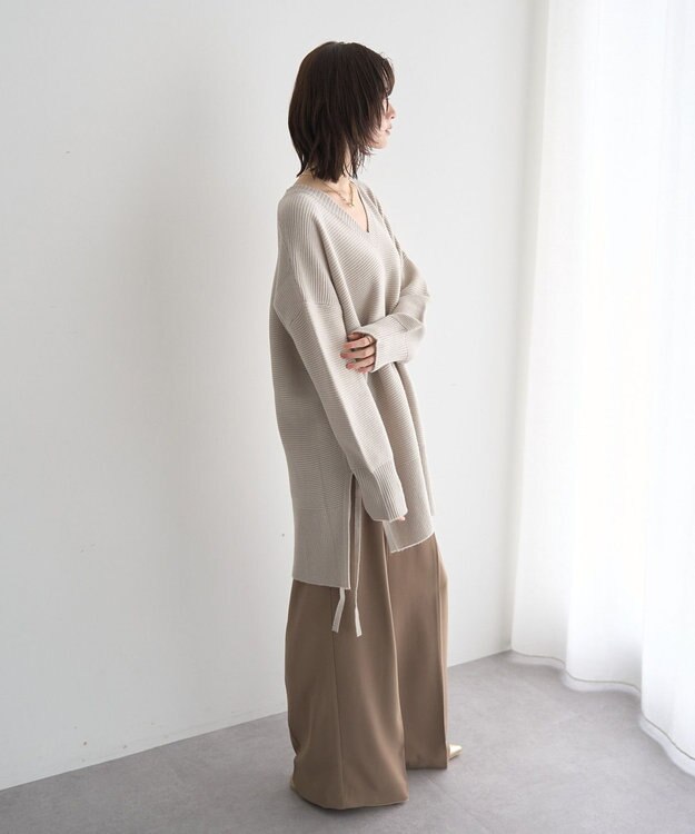 YECCA VECCA Vネックドロストデザインニット Lime Green