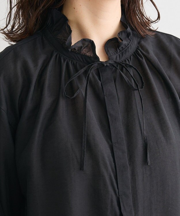 Green Parks フリルカラーリボンブラウス Black