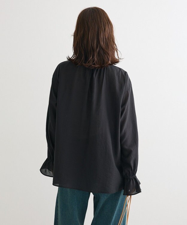 Green Parks フリルカラーリボンブラウス Black