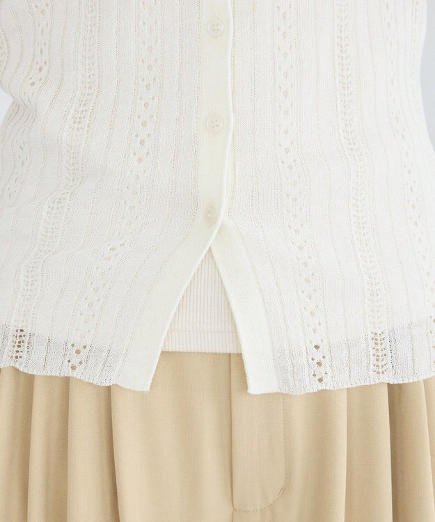 CRAFT STANDARD BOUTIQUE レースニット衿付き半袖カーディガン Off White