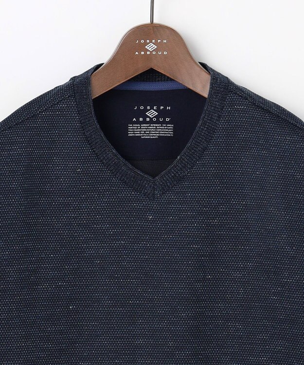 JOSEPH ABBOUD 【フランス産リネン×尾州の技術・清涼感】ノルマンディリネントップジャージー Vネック Tシャツ ネイビー系