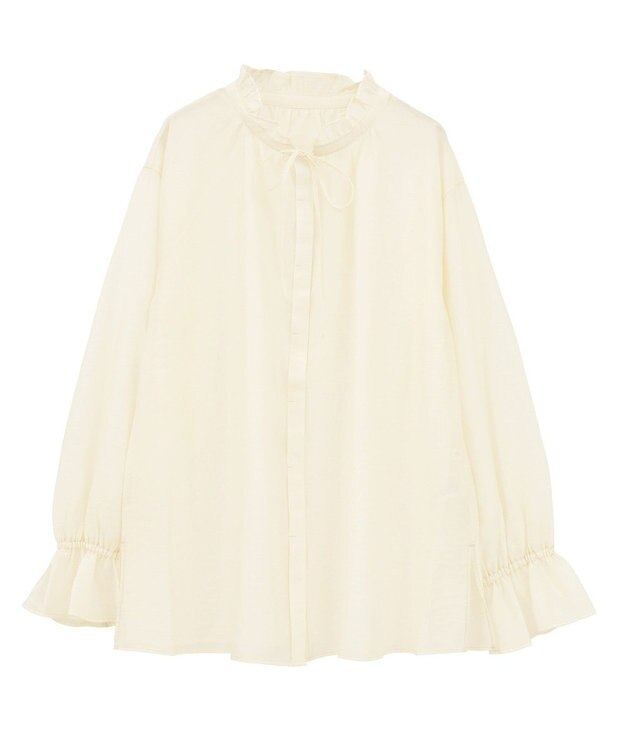 Green Parks フリルカラーリボンブラウス Ivory
