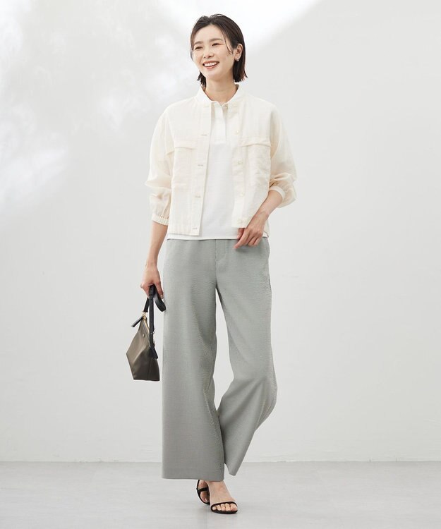 J.PRESS LADIES 【洗える】Sheer Vis リネン ノーカラー ブルゾン エクリュ系