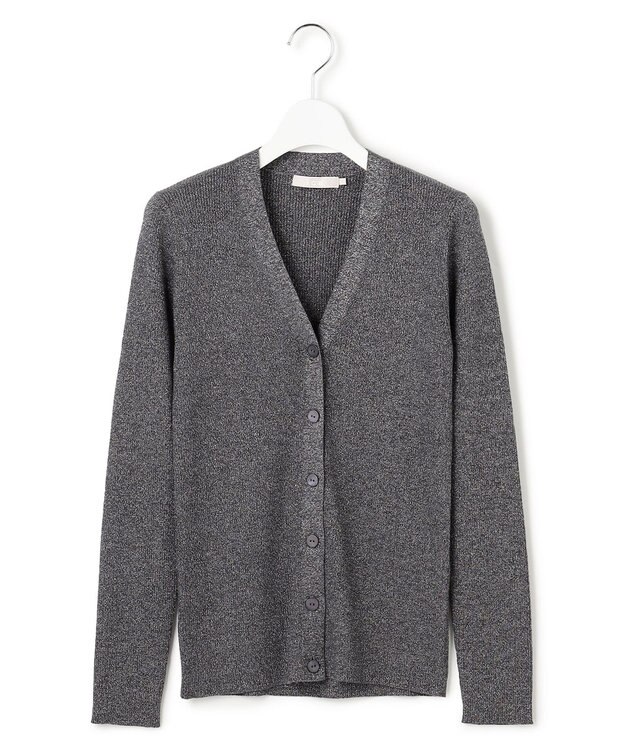 ICB L 【洗える】 エクストラファインメリノリブ Vネックカーディガン グレーラメ系