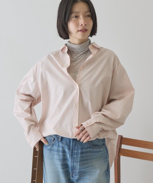 AMERICAN HOLIC 【花粉防止】【イージーケア】ベーシックシャツ Stripe Pink