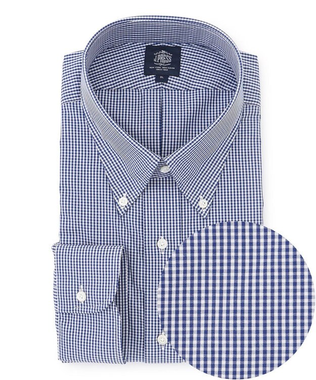 J.PRESS MEN 【KING SIZE】【PREMIUM PLEATS / 形態安定】ギンガムチェック ドレスシャツ / B.D. ネイビー系3