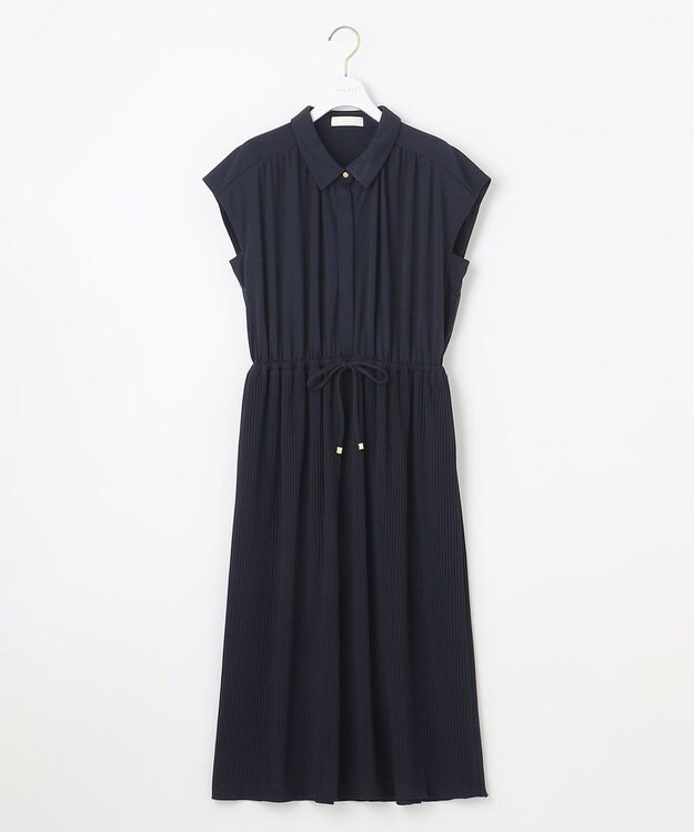 ANY SIS 【接触冷感・吸水速乾・UVケア】エアリードレープスムースプリーツ ワンピース ネイビー