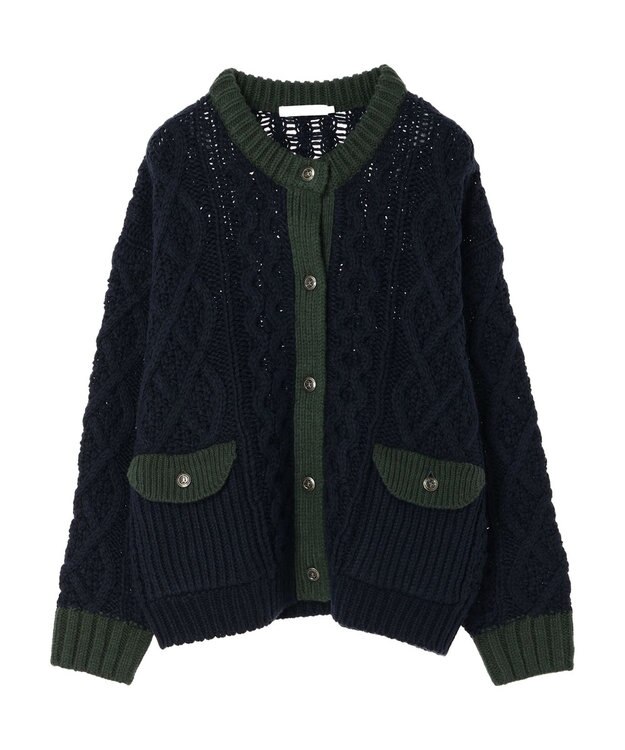 AMERICAN HOLIC 配色ケーブルニットカーディガン Navy