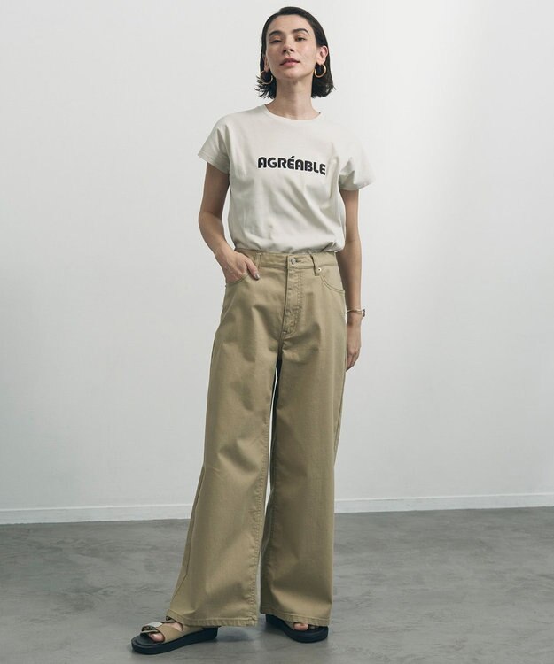 UNFILO L BEAUTY FORM-T cotton ロゴ フレンチスリーブ Tシャツ グレージュ