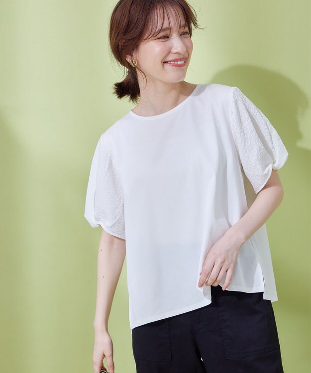 ANY L 【吸水速乾/UVケア】ミニサッカーコンビ袖ボリュームカットソー オフ