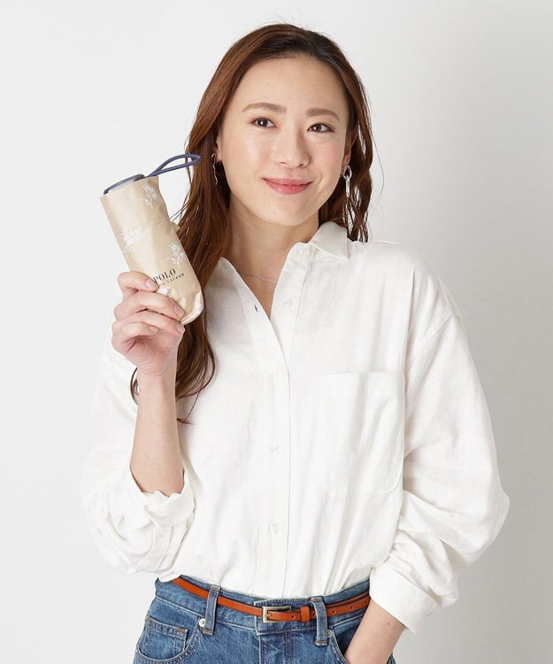 MOONBAT 【WEB限定/UV遮蔽率100％/晴雨兼用】POLO RALPH LAUREN （ポロ ラルフローレン）晴雨兼用日傘 折りたたみ傘 コンパクト 花柄 ベージュ