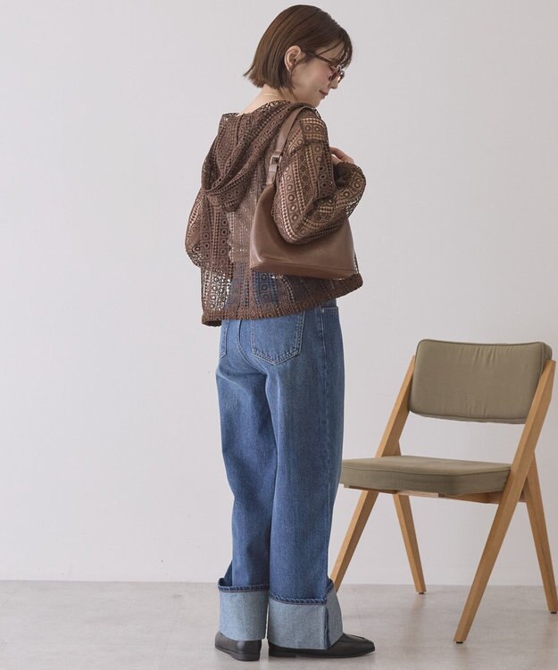 AMERICAN HOLIC 【先行予約】幾何学レースフードシャツ Brown