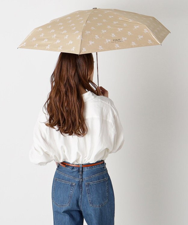 MOONBAT 【WEB限定/UV遮蔽率100％/晴雨兼用】POLO RALPH LAUREN （ポロ ラルフローレン）晴雨兼用日傘 折りたたみ傘 コンパクト 花柄 ベージュ