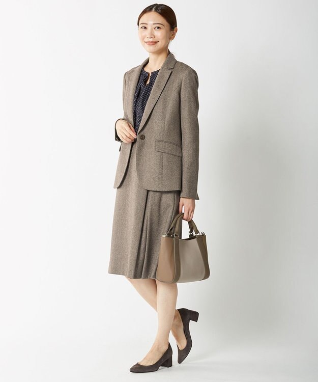 J.PRESS LADIES 【セットアップ対応】ウールストレッチツイード スカート ダークブラウン系