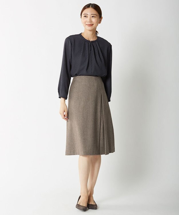 J.PRESS LADIES 【セットアップ対応】ウールストレッチツイード スカート ダークブラウン系