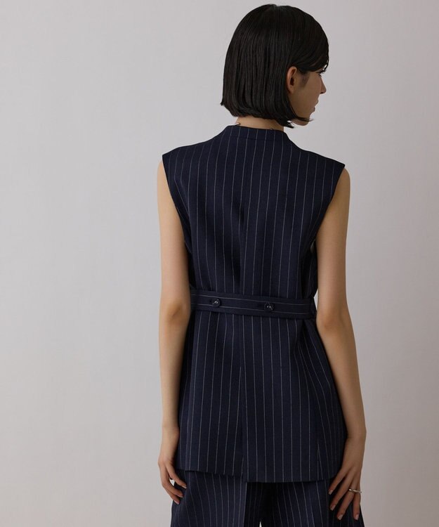 GRACE CONTINENTAL ストライプノーカラージレ ネイビー