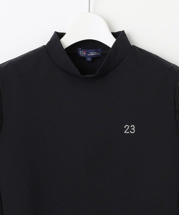 23区GOLF 人気デザインがアップデート！【WOMEN】ライトダンボール 半袖モックネックシャツ ブラック系