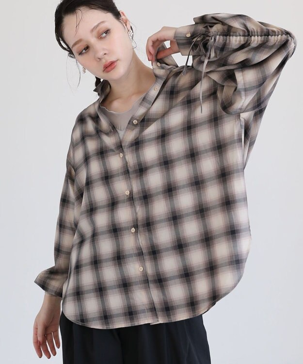 Green Parks ・ＥＬＥＮＣＡＲＥ　ＤＵＥ　チェックギャザーシャツ Ivory