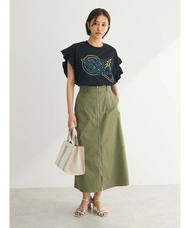 Green Parks ・ＤｏｕｂｌｅＦｌａｇｓ　フリルショルダープリントＴＥＥ Black